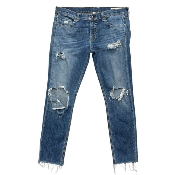 Rag & Bone Dre Capri Jeans Women's Size 30 Blue Distressed Denim Jeans - Picture 1 of 13